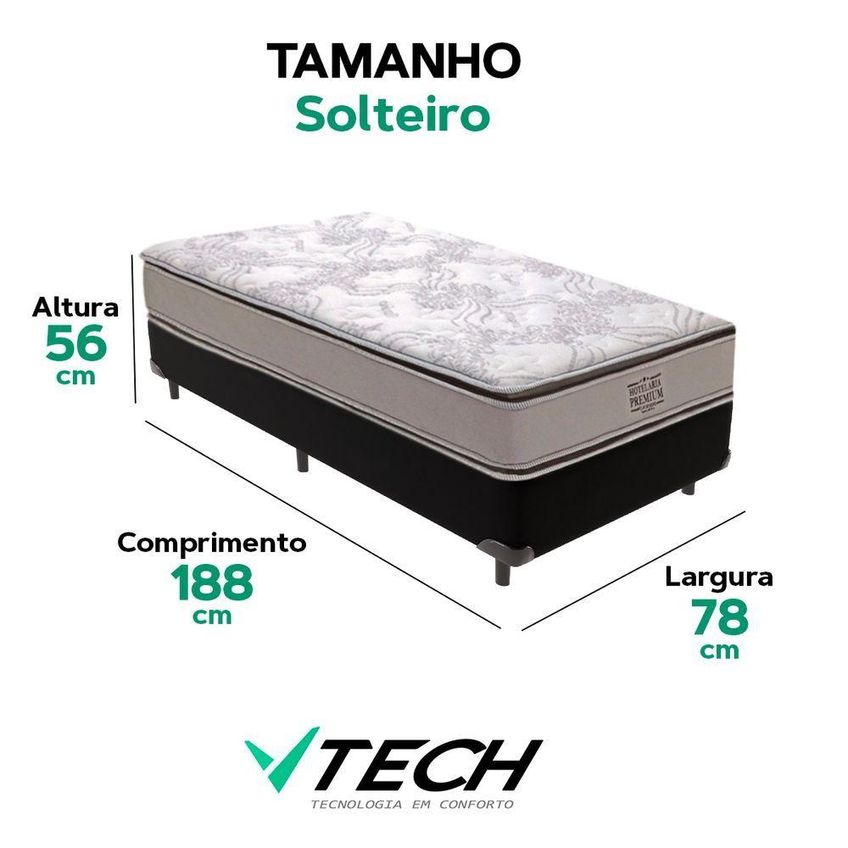 Cama Box Com Colchão Solteiro Four Season Molas Ensacadas Preto Vtech - imagem 3