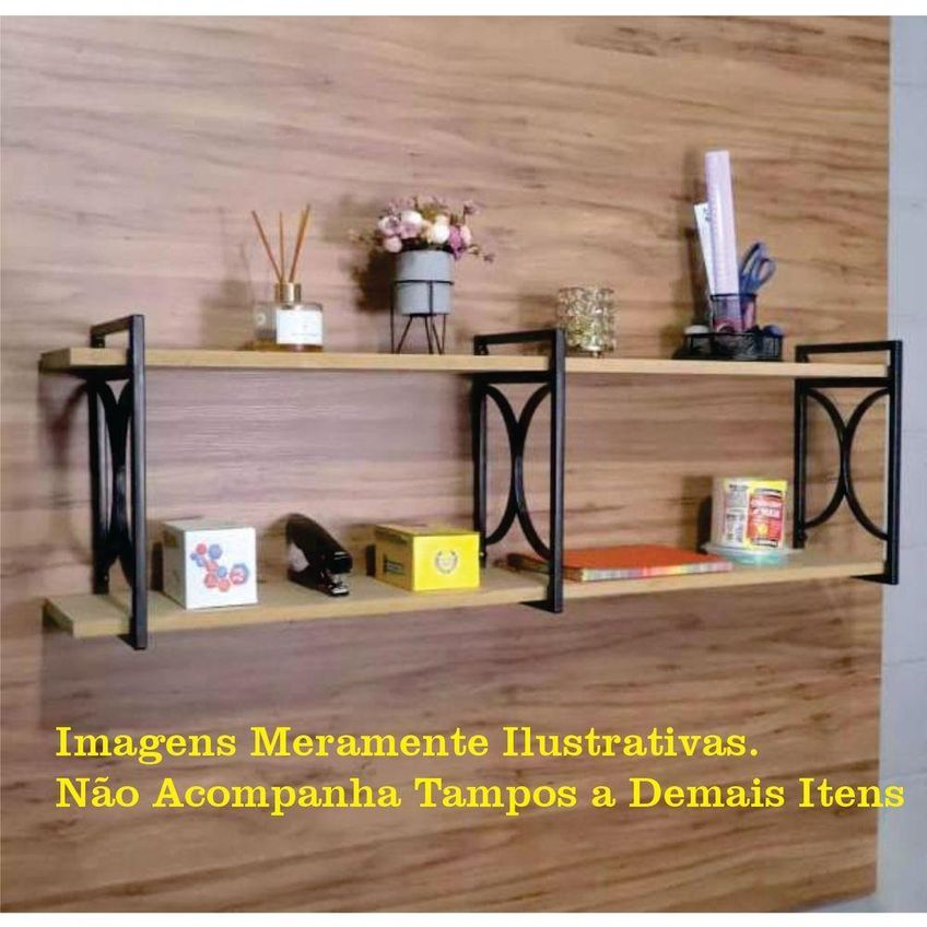 Suporte Para Prateleira Estilo Industrial Retangular Plástico Preto Kit Com 3 Peças - imagem 4