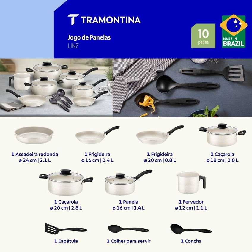 Jogo De Panelas Antiaderente 10 Peças Vanilla Linz Tramontina - imagem 3