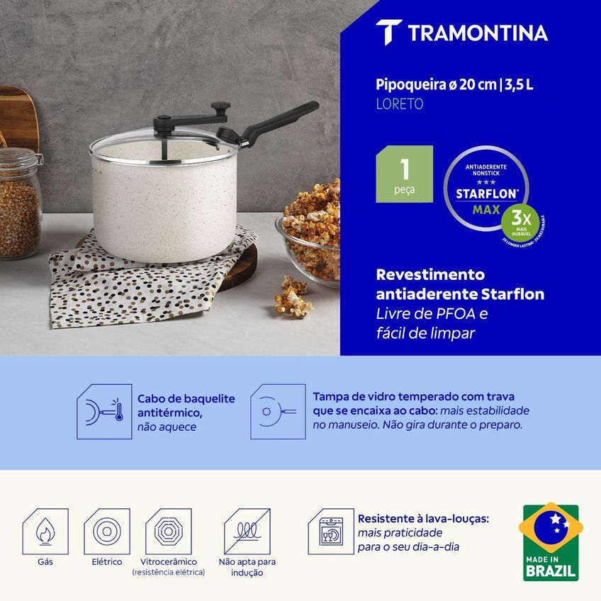 Pipoqueira Loreto Antiaderente Starflon 20cm 3,5l Tramontina Cor: Bege - imagem 4