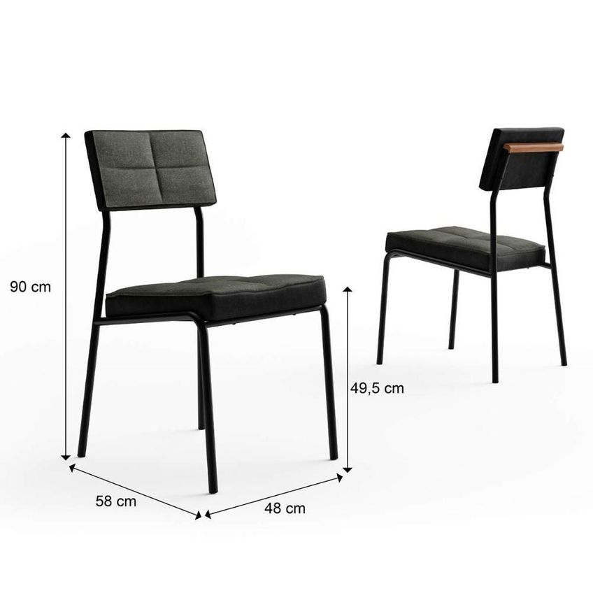 Mesa Jantar Redonda MDF 4 Lugares 105cm Com Cadeiras Estofadas Linho Off White Com Preto E Grafite - imagem 3