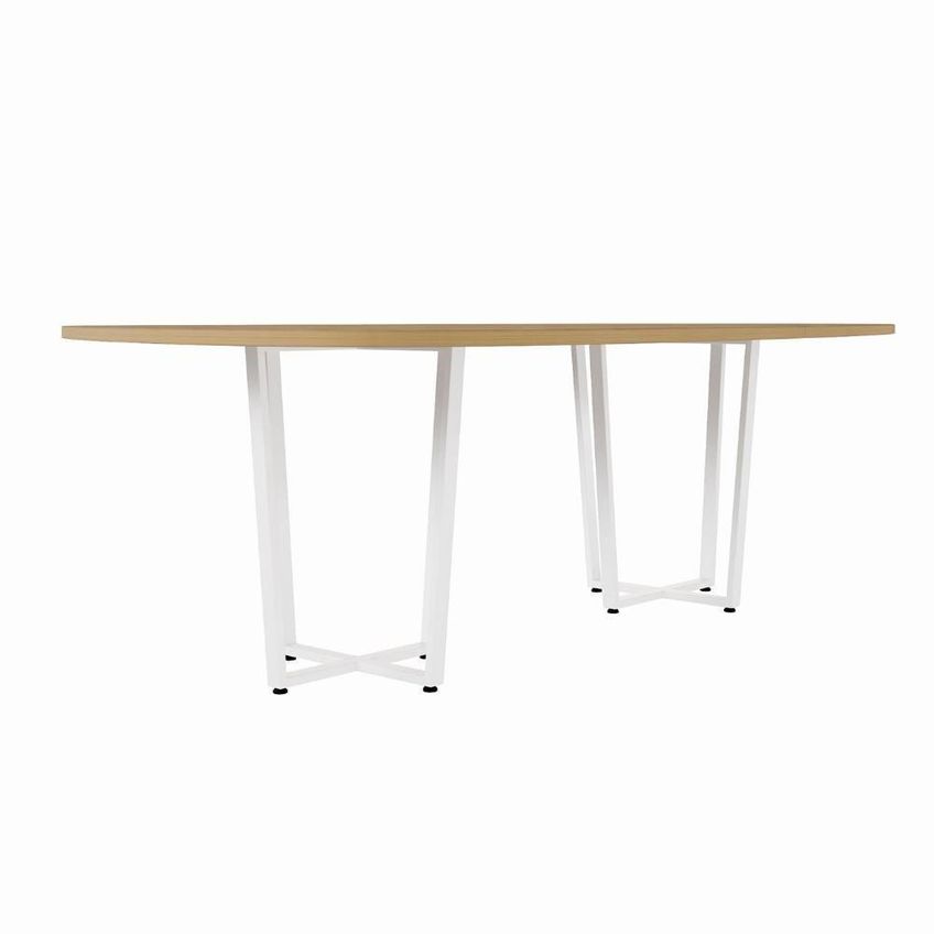Mesa De Reunião Orgânica Tampo Bipartido 270cm Macadâmia Com Branco F5 Office - imagem 4
