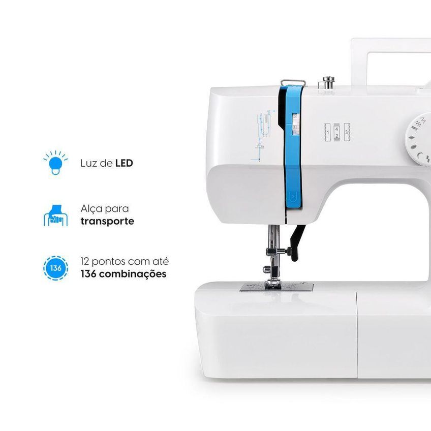 Máquina De Costura Doméstica Portátil Elgin Futura Plus Jx-2052 Braço Livre 12 Pontos 110v - imagem 3