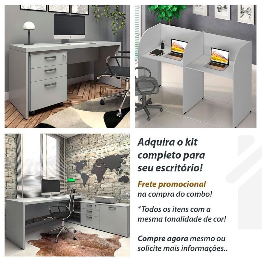 Mesa De Escritório E Painel De TV F5 Sem Gavetas 200cm Cinza F5 Office - imagem 3