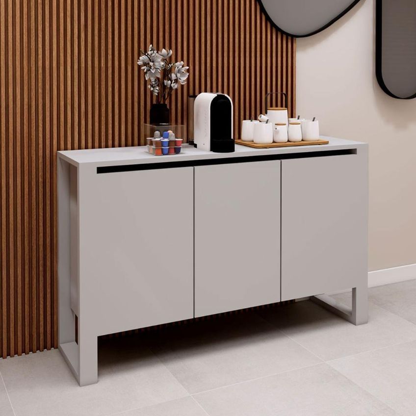 Aparador Balcão Armário Baixo Para Escritório 3 Portas MDF 136cm Freijó Com Preto F5 Office - imagem 4