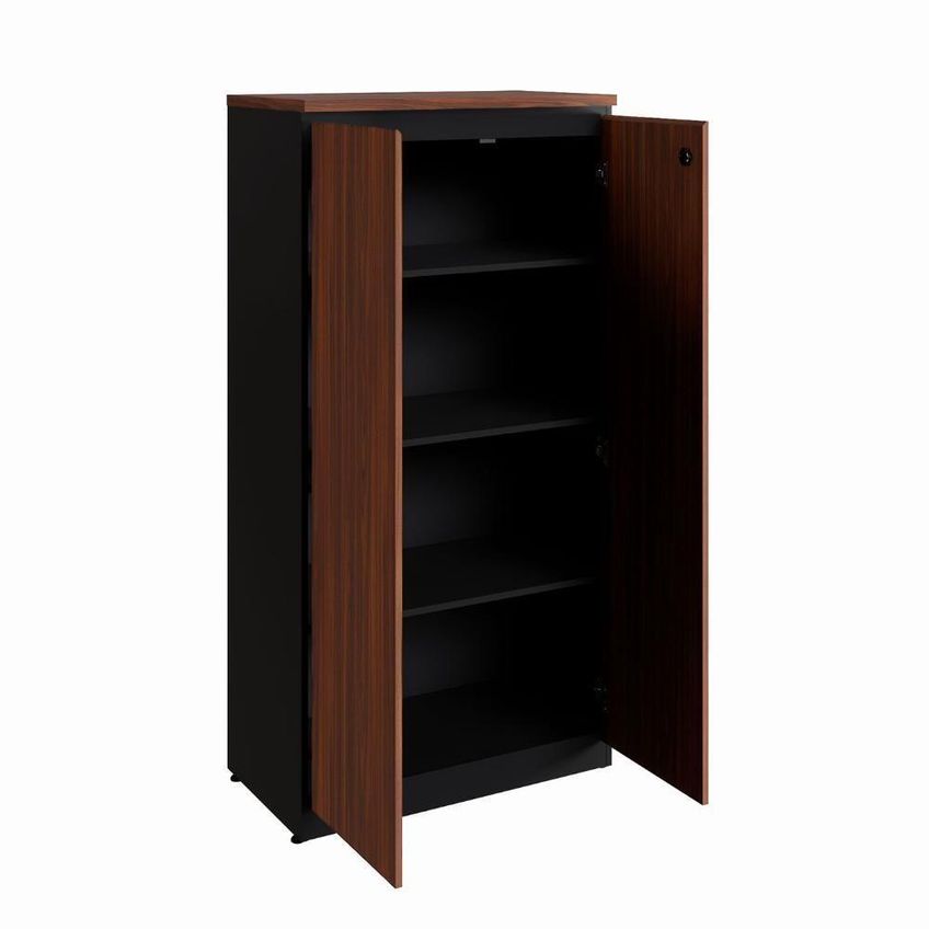 Armário Alto Para Escritório 2 Portas 3 Prateleiras MDP 80cm Louro Preto F5 Office - imagem 3