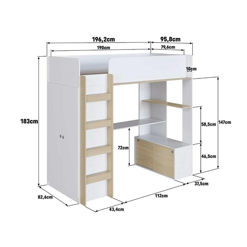 Cama Infantil Com Guarda Roupa Balcão E Escrivaninha 2 Portas Mdp 196,2cm Branco Com Carvalho - imagem 4