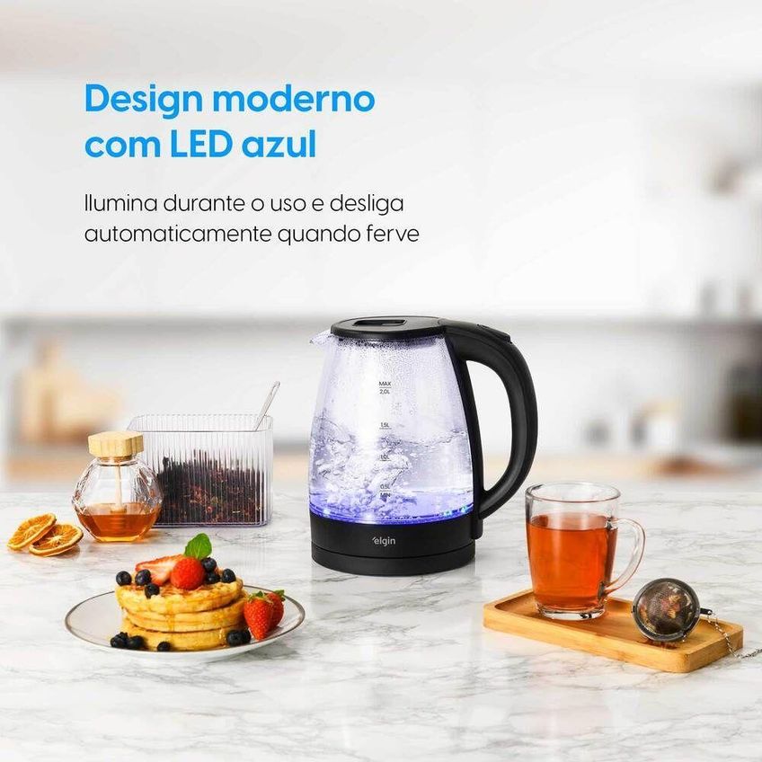 Chaleira Elétrica Elgin Visio Glass Vidro 2L 1500W Preto 220V - imagem 3