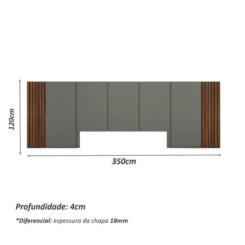 Cabeceira Painel King 3,50m E 2 Mesas MDF Fixação Na Parede Nogueira Cadiz Com Cinza Sagrado - imagem 3