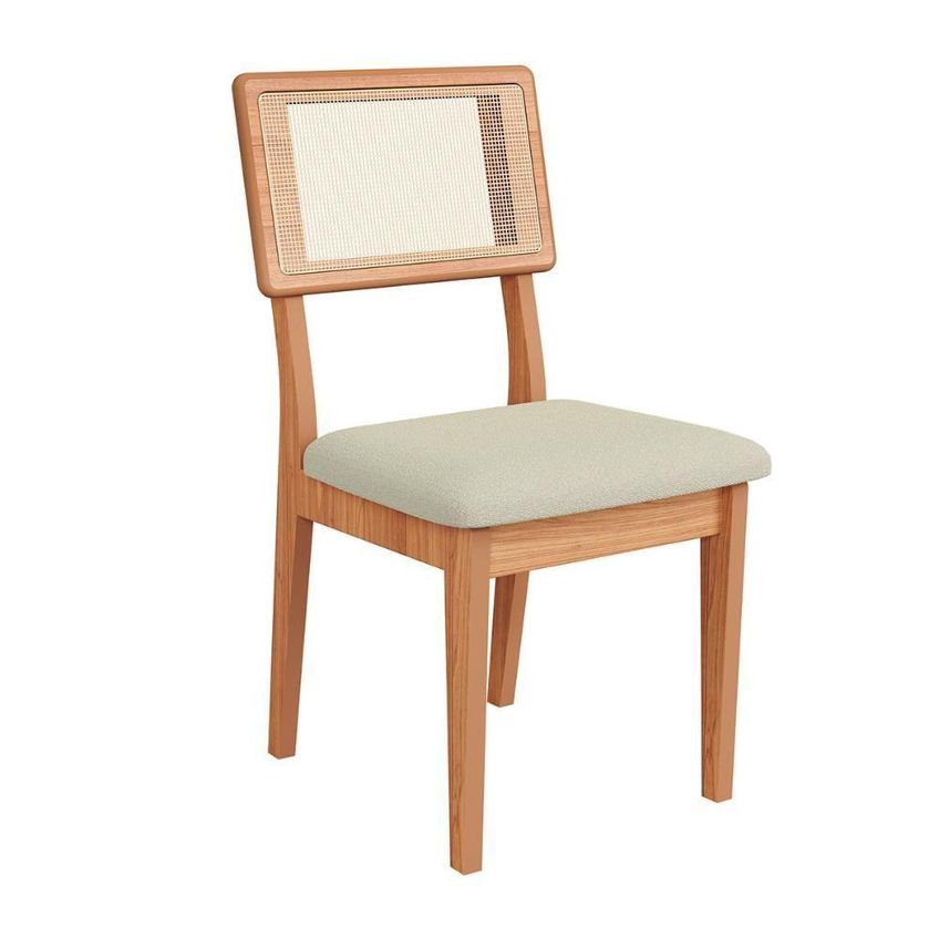 Conjunto Mesa De Jantar Com Tampo De Vidro 4 Lugares MDF Off White Com Freijó E Cesare Escuro - imagem 3