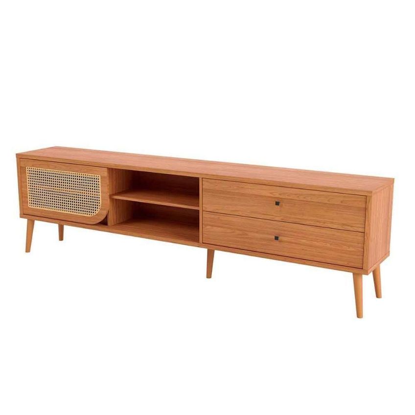 Rack Para TV Rack Retrô Para TV 2,20 M Palha Natural 220cm MDF Com Porta de Correr Freijó Dalla - imagem 3