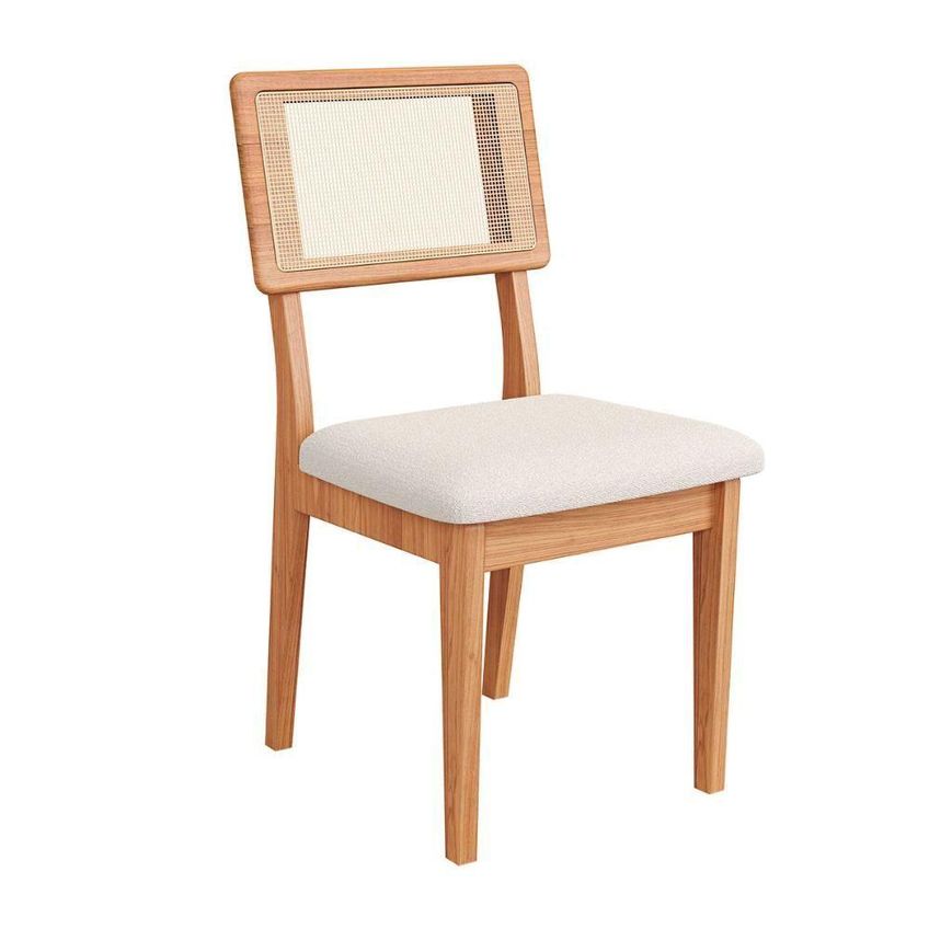 Mesa De Jantar 90cm Ripada 4 Lugares Tampo Mdf Cadeiras Estofadas Off White Freijó Bege Rústico - imagem 3