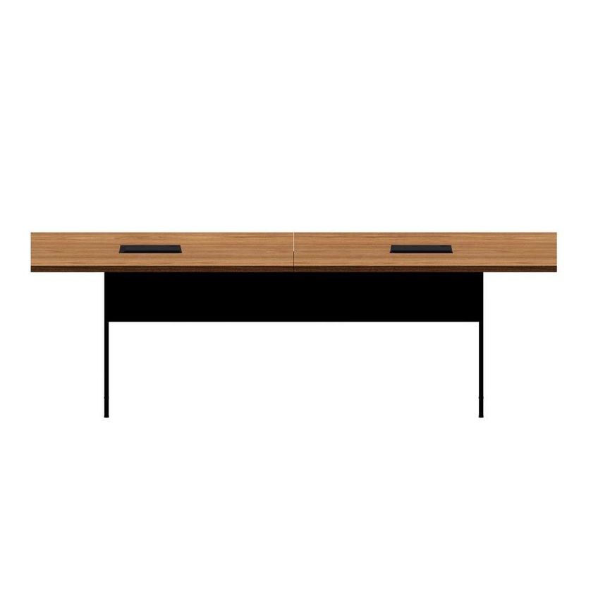 Mesa De Reunião Escritório 300cm X 110cm 08 Pessoas 2 Caixas Para Tomadas 100% Mdf Freijó Com Preto - imagem 3