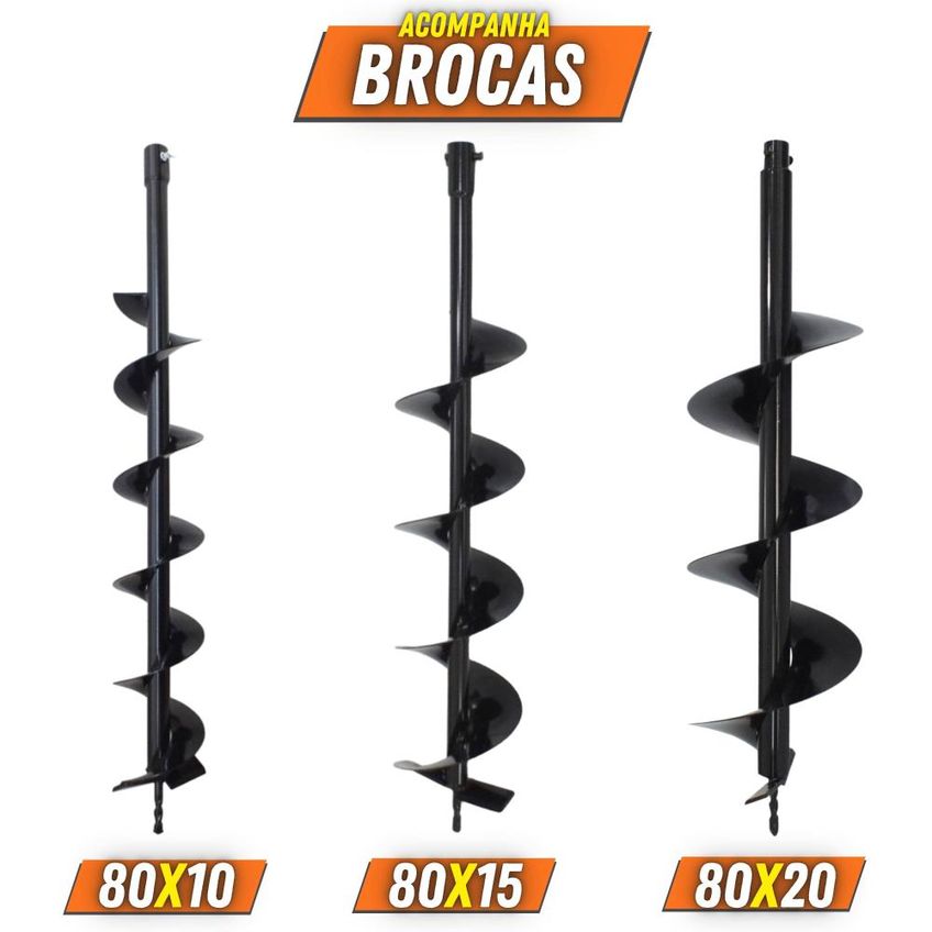 Trado Perfurador De Solo Máquina Fura Terra Duratork Dps623p À Gasolina 2t 62cc 3hp 12.500rpm + Brocas 80x10, 80x15 E 80x20 + Extra Óleo Toyama 2t - imagem 3