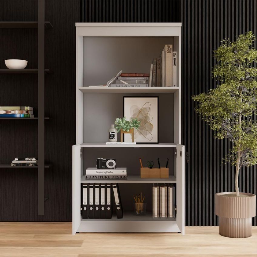 Estante Armário Para Escritório 2 Portas Com Chave 1 Prateleira 80cm Cinza F5 Office - imagem 3