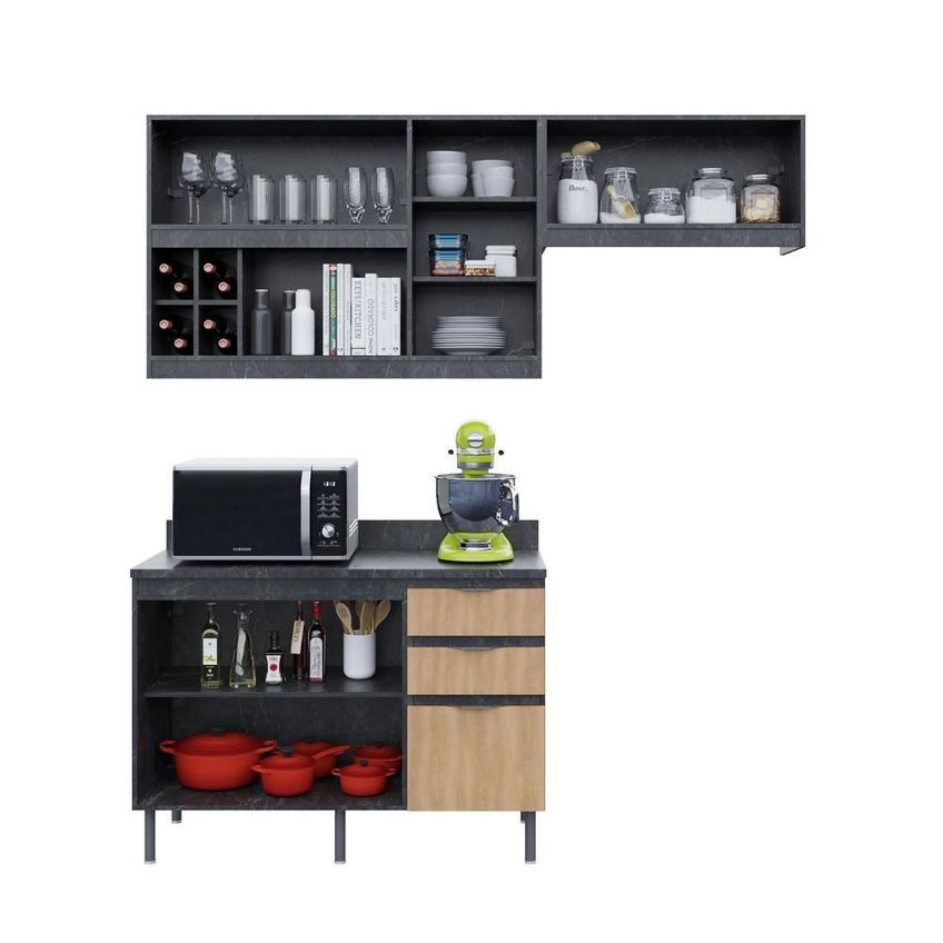 Cozinha Modulada Esmeralda 4 Portas 1 Gaveta Mdp 200cm Lunar Com Verde Mar E Freijó Tecno Mobili - imagem 2