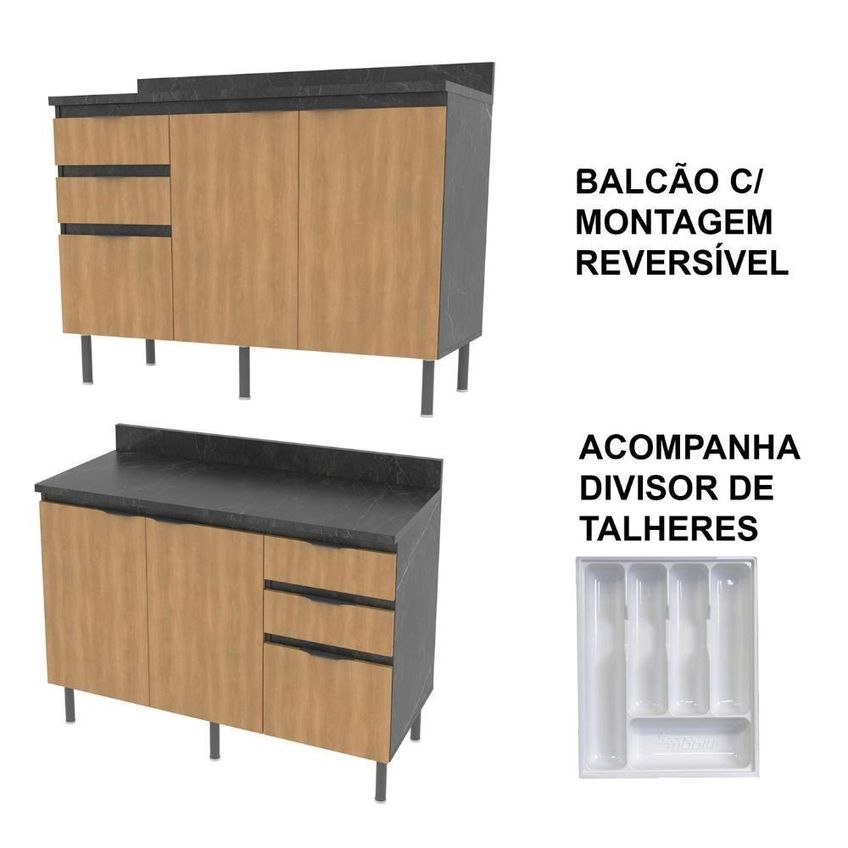 Cozinha Modulada Esmeralda 4 Portas 1 Gaveta Mdp 200cm Lunar Com Verde Mar E Freijó Tecno Mobili - imagem 5