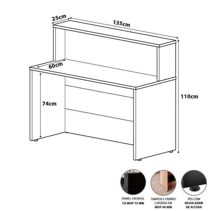 Balcão De Atendimento E Recepção 135cm Cinza Sagrado Com Branco MDP F5 Office - imagem 4