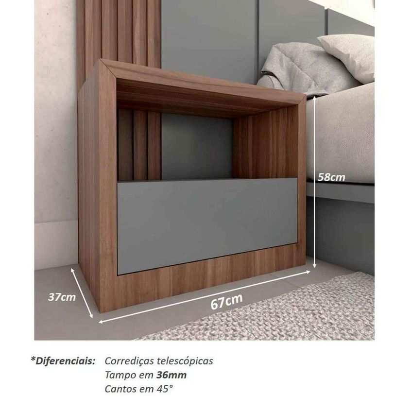 Mesa De Cabeceira Personalizada Nogueira Cadiz Com Cinza Sagrado 1 Gaveta MDF Casa Lar Shop - imagem 4
