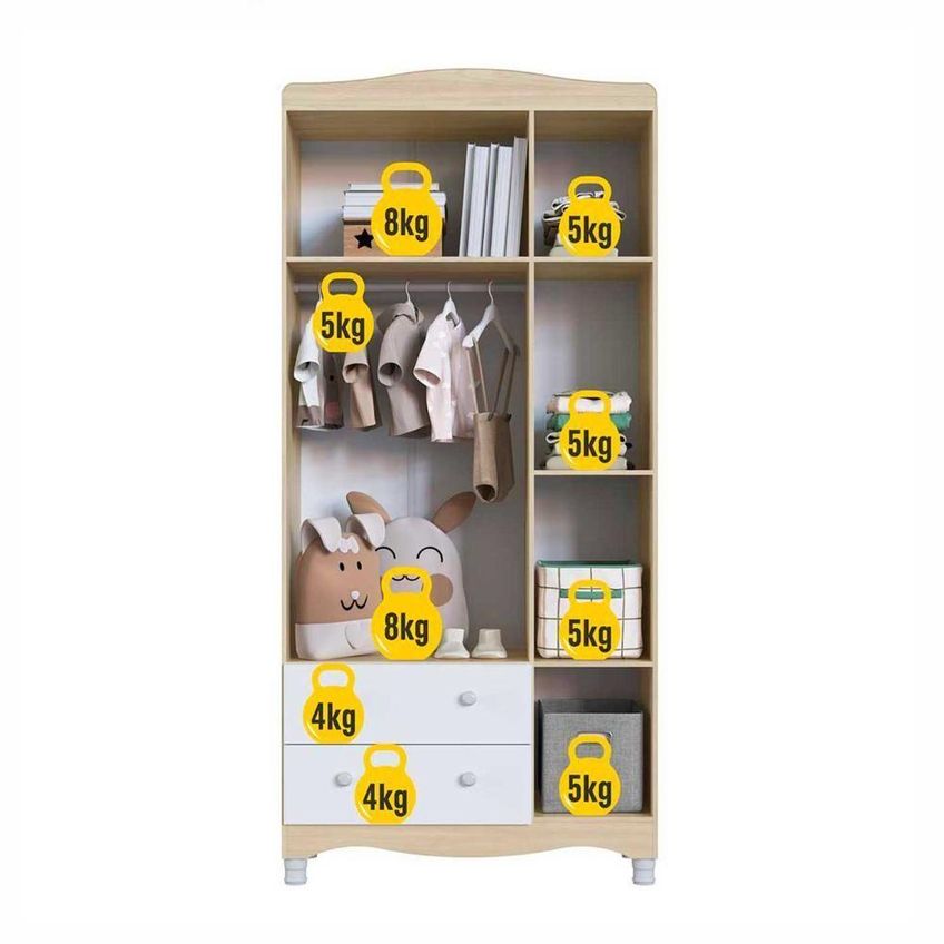 Guarda Roupa Infantil Encanto 3 Portas Giratória 2 Gavetas Mdp Carvalho Araguaia Com Branco Completa - imagem 4
