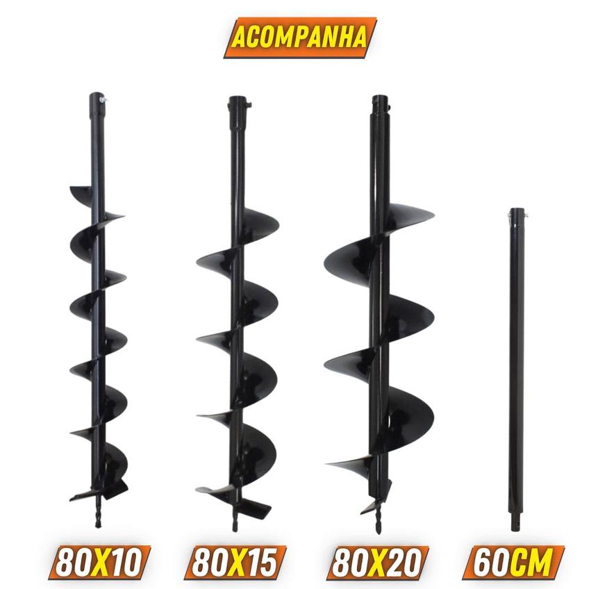 Trado Motorizado À Gasolina 2t Duratork Dps623p 62cc 12.500rpm 3hp Perfurador De Solo Completo Com Brocas 80x10cm, 80x15cm E 80x20cm + Extensão 60c - imagem 3