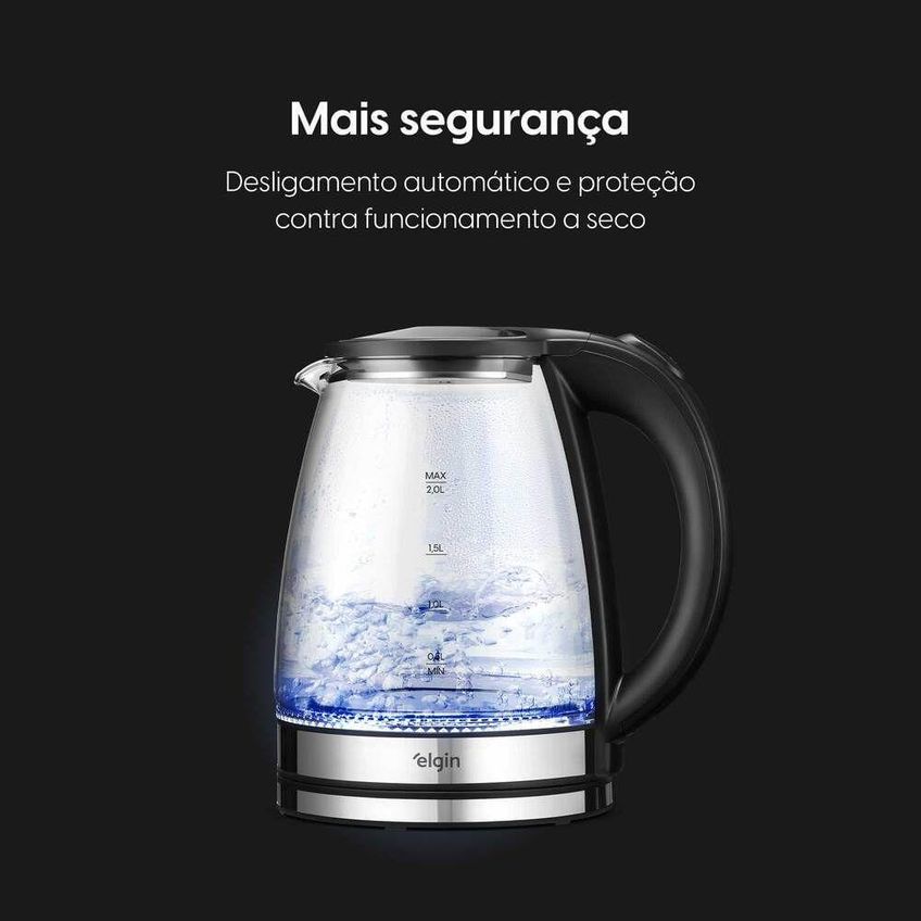 Chaleira Elétrica Elgin Visio Glass Pro 1200w 2l Vidro Led Azul 110v - imagem 3