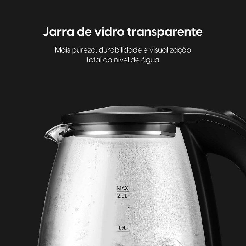 Chaleira Elétrica Elgin Visio Glass Pro 1200w 2l Vidro Led Azul 110v - imagem 4