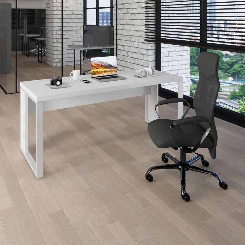 Escrivaninha Industrial 190cm X 60cm Pés Metal Sem Gavetas Branco F5 Office - imagem 4
