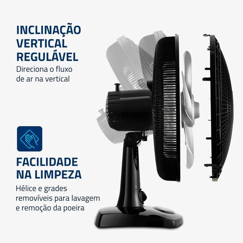 Ventilador de Mesa Mondial 60W 30cm 6 Pás 3 Velocidades Preto VSP-30-B 110V - imagem 3