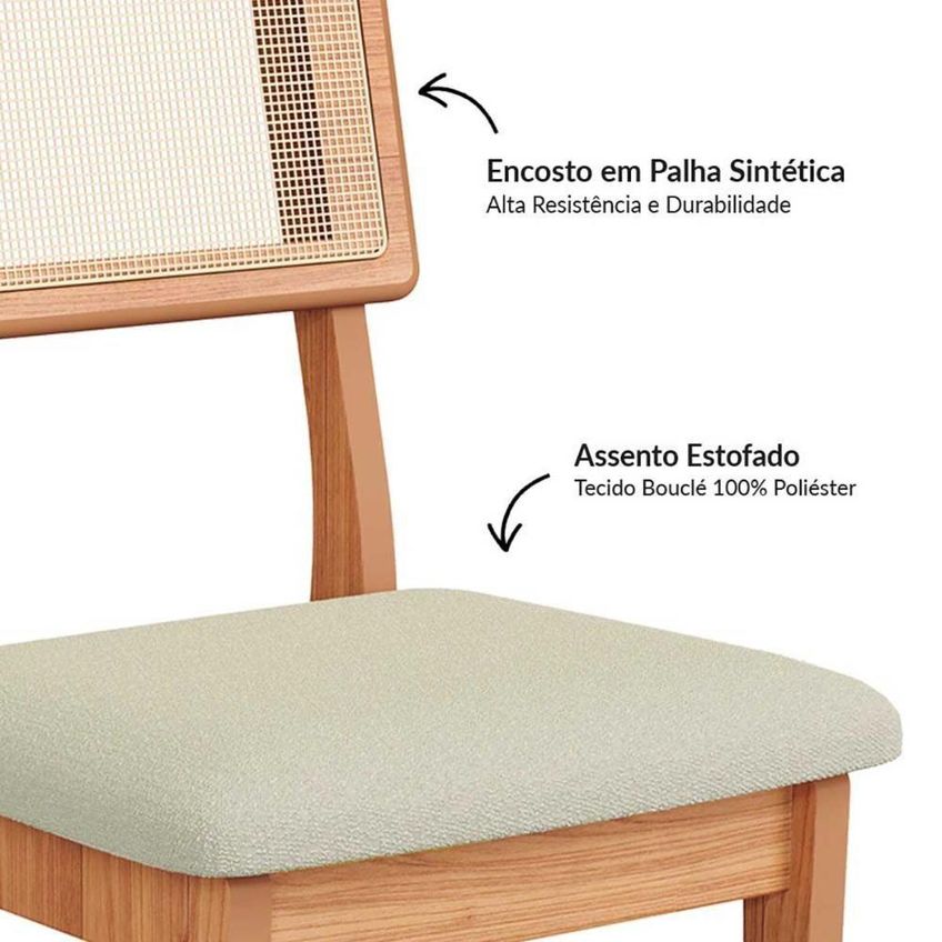 Mesa De Jantar 1,35m Com 4 Cadeiras 4 Lugares Mdf Off White Com Freijó Bouclé Cesare Escuro Dalla - imagem 3