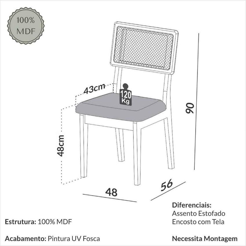 Mesa De Jantar 1,35m Com 4 Cadeiras 4 Lugares Mdf Off White Com Freijó Bouclé Cesare Escuro Dalla - imagem 4