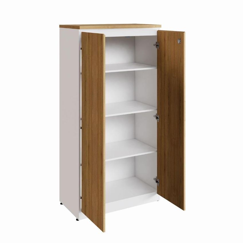 Armário Alto Para Escritório F5 Office 2 Portas 3 Prateleiras MDP 80cm Macadâmia Com Branco - imagem 4