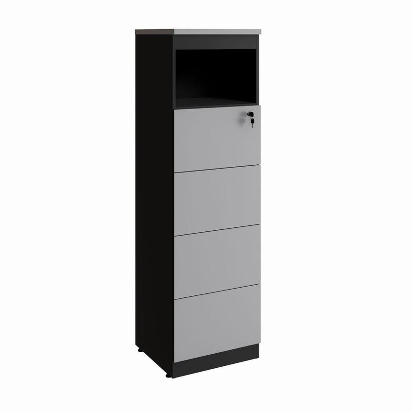 Armário Arquivo Escritório F5 4 Gavetas Com Chave Nicho 46,5cm Cinza Sagrado Com Preto F5 Office - imagem 3