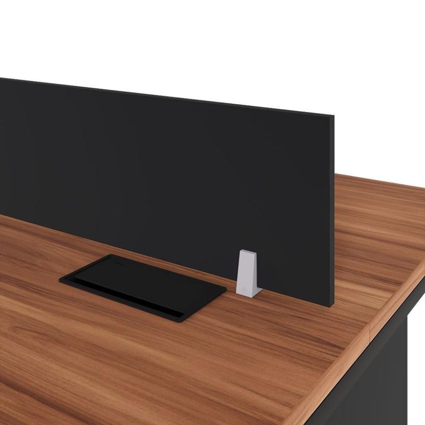 Mesa De Trabalho Plataforma Para Escritório 2 Lugares Com Divisória 120cm Nogal Com Preto F5 Office - imagem 3