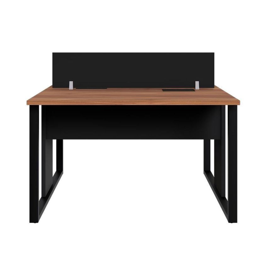 Mesa De Trabalho Plataforma Para Escritório 2 Lugares Com Divisória 120cm Nogal Com Preto F5 Office - imagem 4
