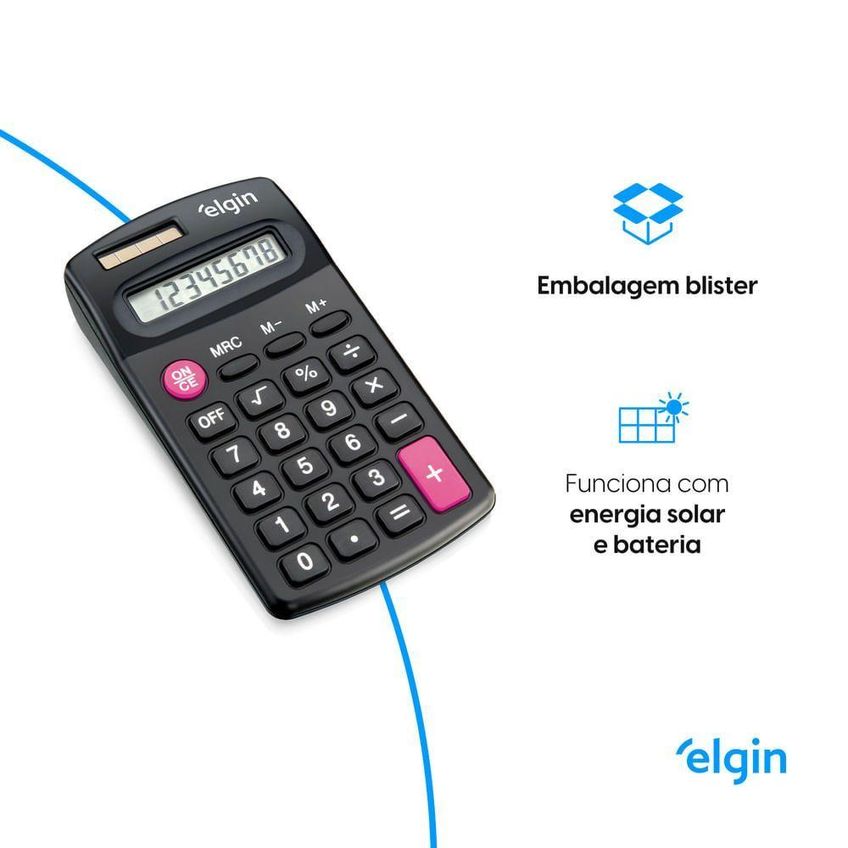 Calculadora De Bolso Elgin 8 Dígitos Desligamento Automático Visor Lcd Preto - imagem 4