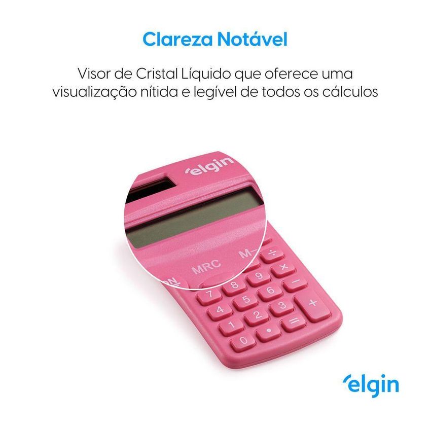 Calculadora De Bolso Elgin 8 Dígitos Desligamento Automático Visor Lcd Rosa - imagem 3