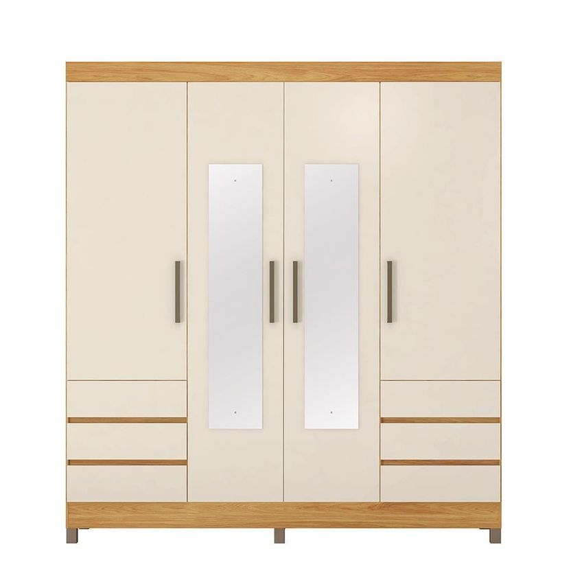 Guarda Roupa Casal Mônaco 4 Portas De Bater 6 Gavetas Mdp Com Espelho Cinamon Touch-off White - imagem 4