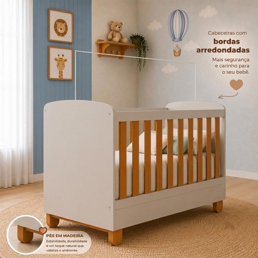 Berço Americano Mini Cama Apolo Funcional Bege Reller Móveis 133cm 96cm 75cm - imagem 3