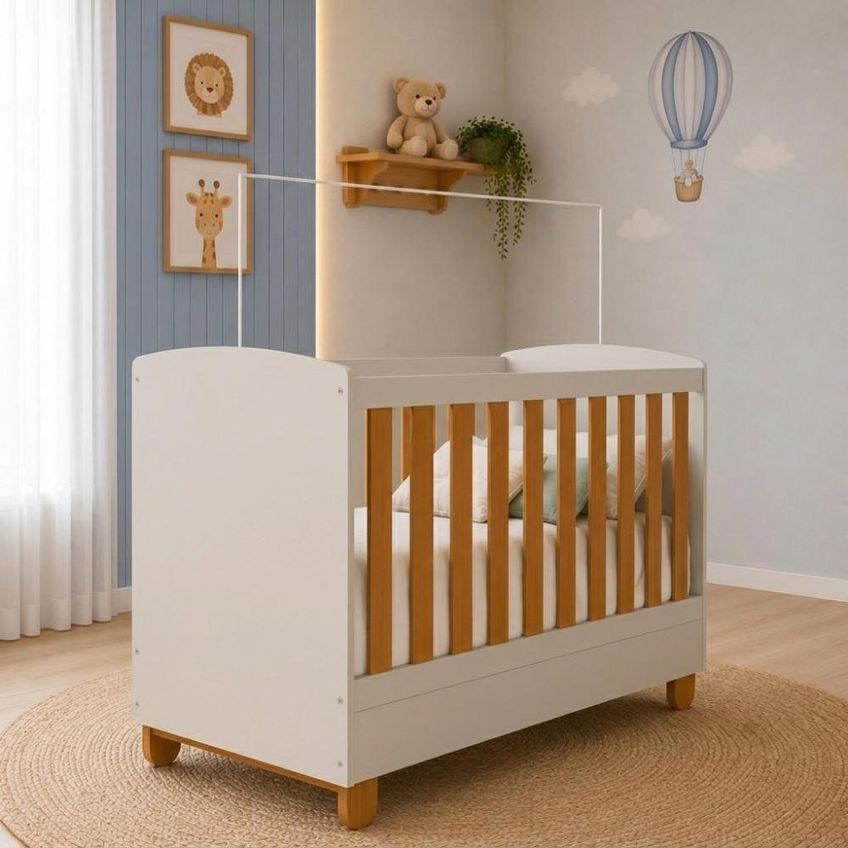 Berço Americano Mini Cama Apolo Funcional Bege Reller Móveis 133cm 96cm 75cm - imagem 5