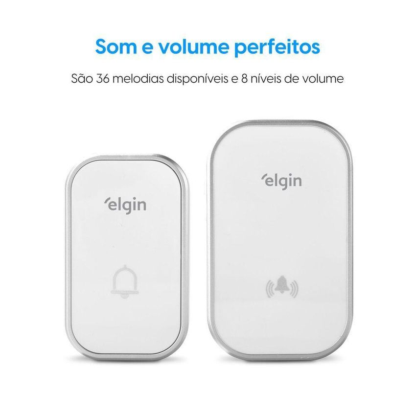 Campainha Sem Fio Conjunto 280m Controle Volume 38 Sons Bivolt Branca Elgin - imagem 4