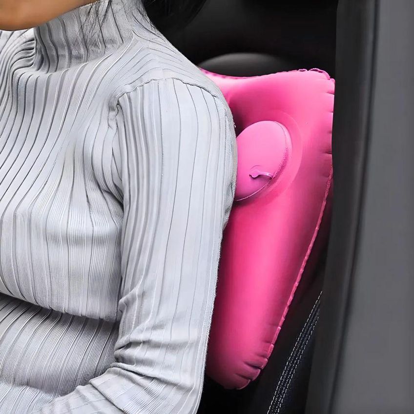Travesseiro De Viagem Inflável Apoio De Pescoço Cabeça E Lombar Rosa Portátil Utimix - imagem 3