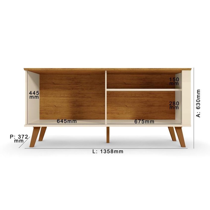 Rack Bancada Para TV Ilhéus 135,8cm MDP Off White-Canela Mbler - imagem 2