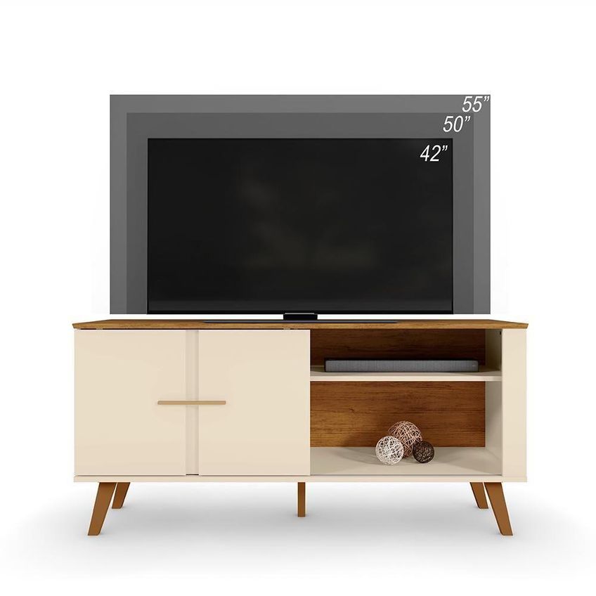 Rack Bancada Para TV Ilhéus 135,8cm MDP Off White-Canela Mbler - imagem 4