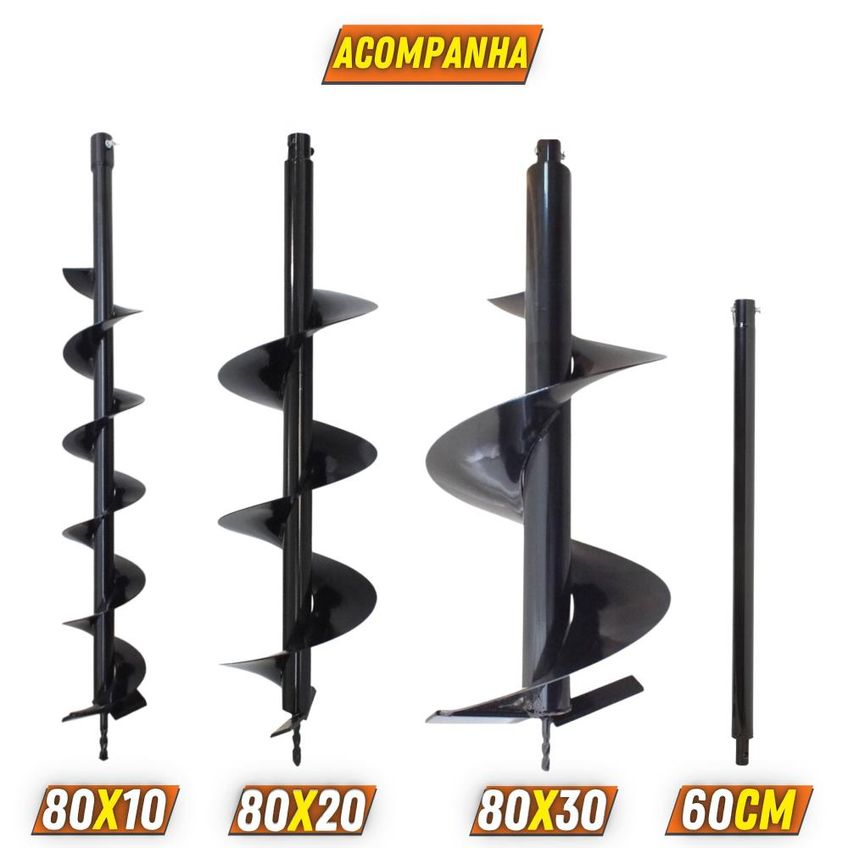 Trado Motorizado Completo 2t Duratork Dps623m 62cc 3hp 12.500rpm Perfurador De Solo Profissional Brocas 80x10cm 80x20cm 80x30cm Extensão 60cm - imagem 3