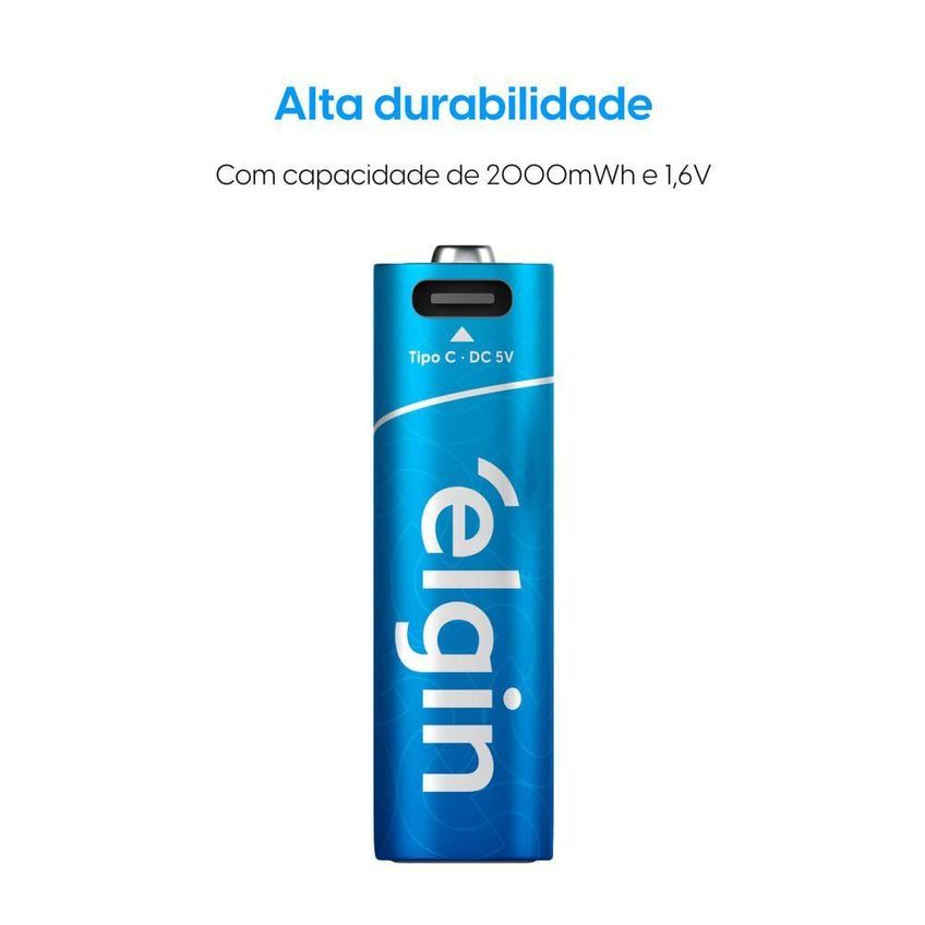 Pilha Recarregável Aa Elgin Alcalina 1200mah 1,6v Usb-c Kit 2 Unidades - imagem 4