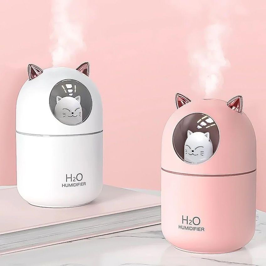 Umidificador De Ar Infantil Utimix 0,3l Difusor Gatinho Com Luz RGB USB Rosa Branco DC5V - imagem 4