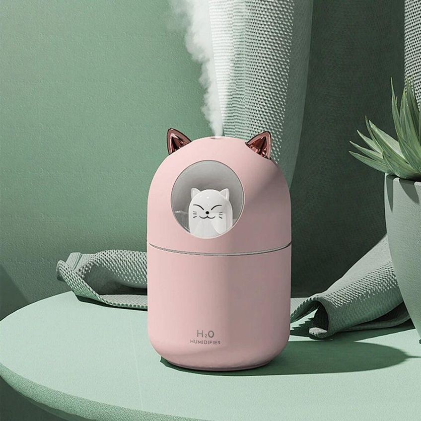 Umidificador De Ar Infantil Utimix 0,3l Difusor Gatinho Com Luz RGB USB Rosa Branco DC5V - imagem 5