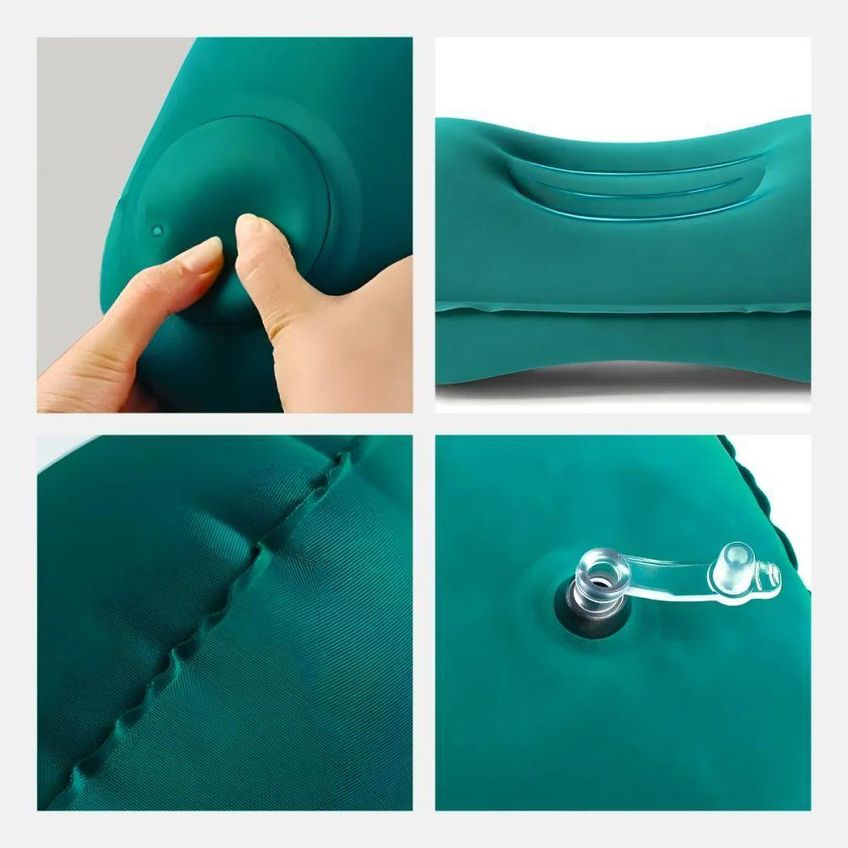 Travesseiro De Viagem Inflável Almofada Verde Apoio De Pescoço Cabeça E Lombar Compacto Com Bomba - imagem 3