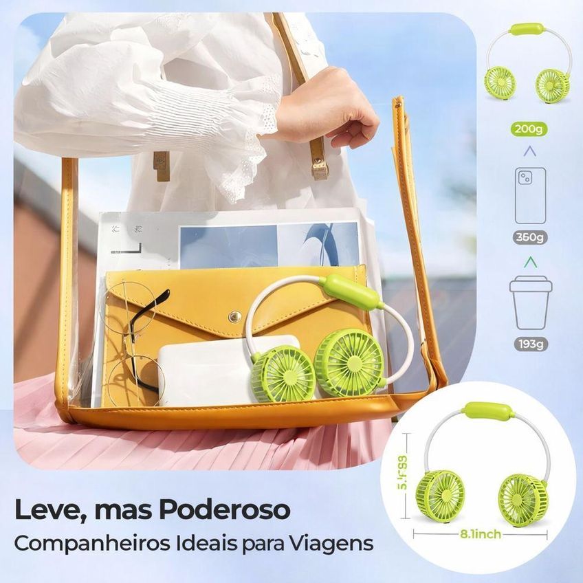 Ventilador De Pescoço Portátil Recarregável Utimix 3 Velocidades Verde Usb - imagem 3
